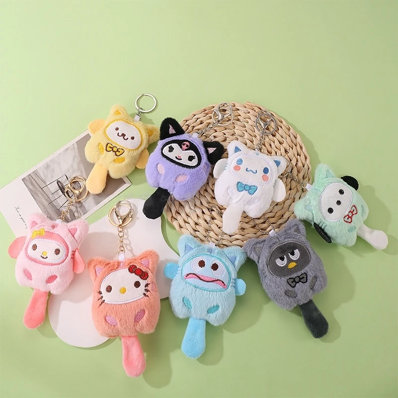 SANRIO Plush Keychain Hello Kitty MyMelody Kuromi Cinnamoroll Cartoon Animal Stuffed School Bag Pendant Backpack Decoration Doll view 3