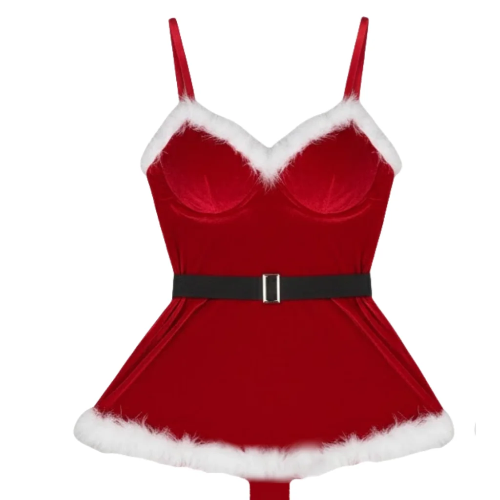 

Сексуальный женский рождественский костюм для рождественской вечеринки, нижнее белье, фестиваль, отделка из искусственного меха, фланелевой бюстгальтер на косточках, корсет, униформа, платье 242