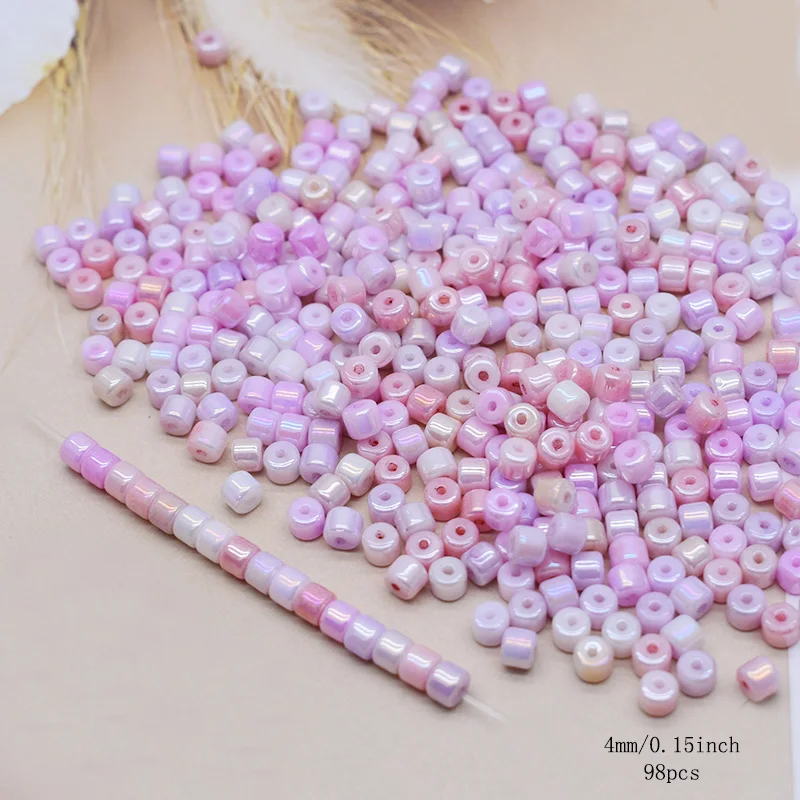 4mm 98pcs Glass Beads Mixed-color Red pink Color Bucket Shape Loose Spacer Glass Beads for Jewelry Making DIY Necklace