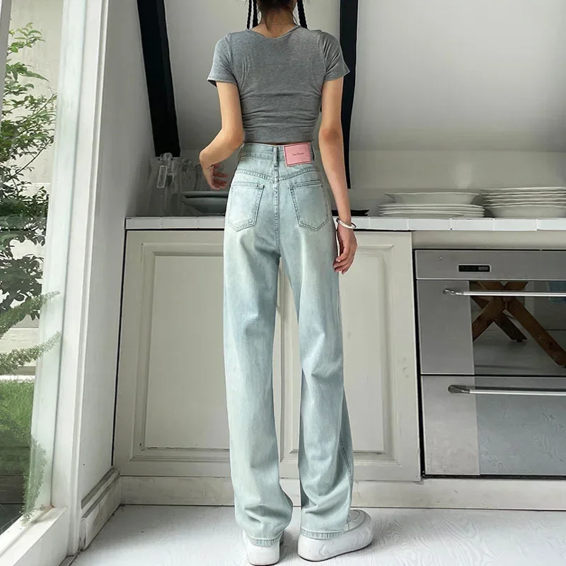 Lightweight Straight-leg Jeans Women's New 2024 Autumn/winter High-waisted Slimming Loose-fit Wide-leg Dragging Pants