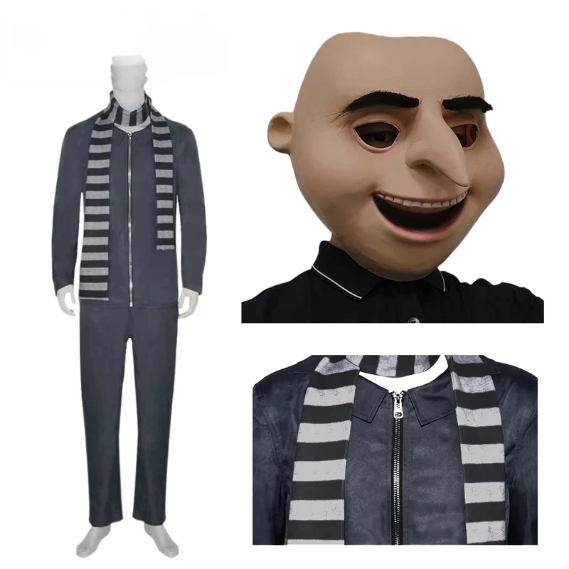 

2025 New Halloween Movie DAD Gru Masks Cosplay Costume Gru Cospaly Coat Pants Scarf Mask for Men Disguise Party Fantasy Outfits