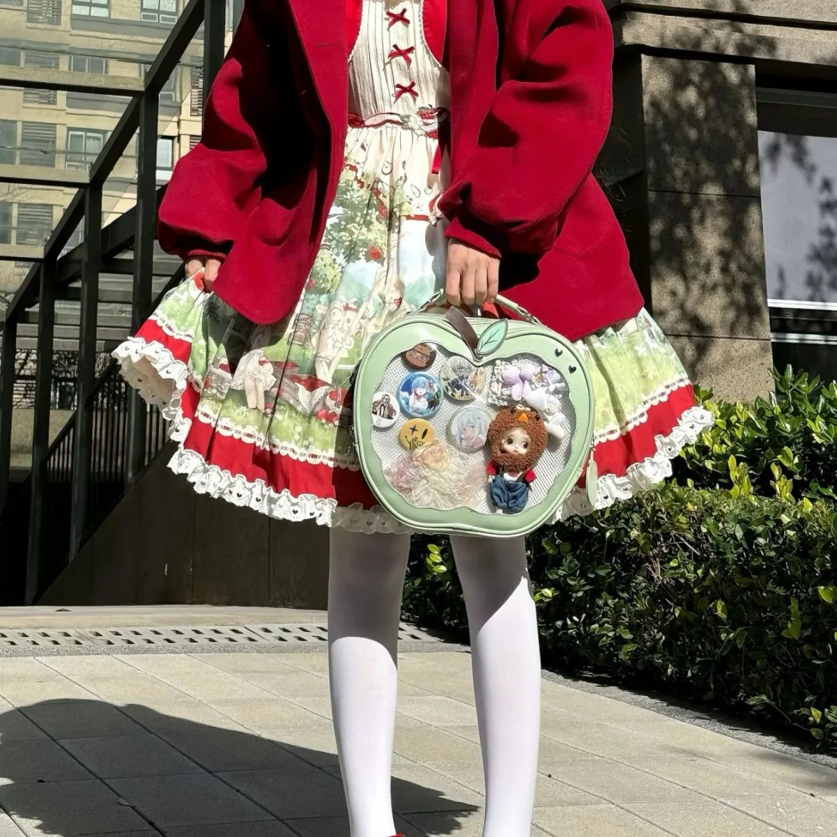 Japan and Korea style high-value apple backpack women's summer two-dimensional transparent versatile portable small backpacks