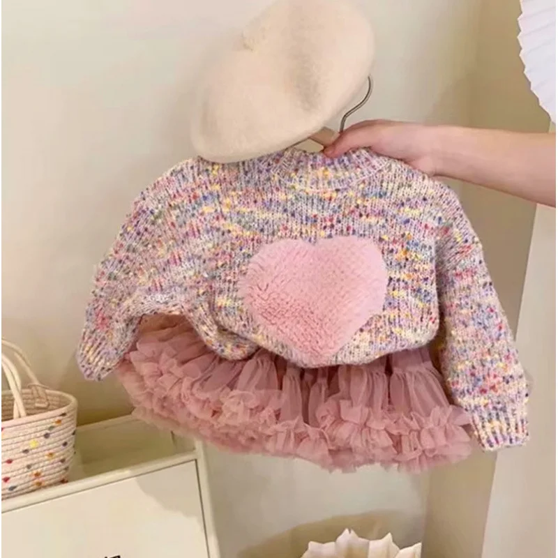 Kids' Sweater South Korea Children's Clothing Girls' Love Cardigan Spring and Autumn Puffy Cake Dress GirlstutuSkirt