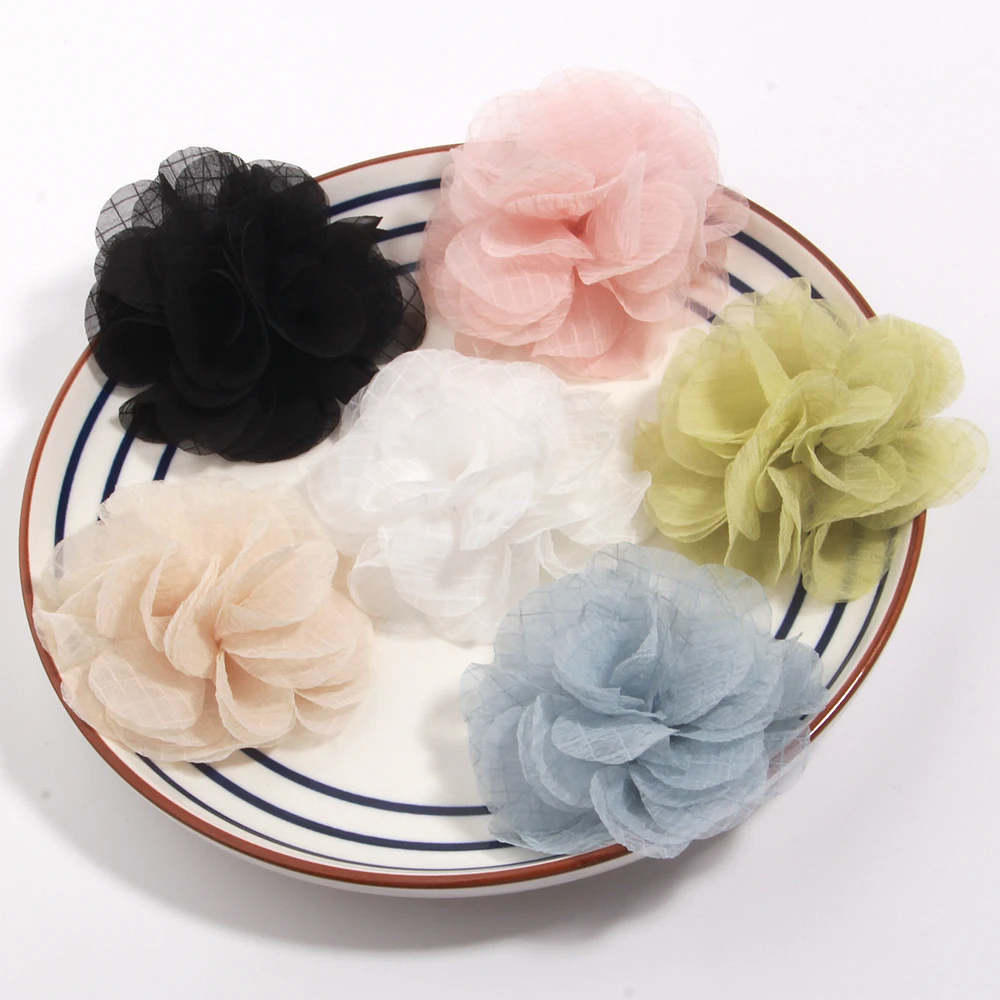10 Stück 8 cm große Blumen, 3D-Chiffon-Blütencluster für Spitzenkleiderdekoration, Spitzenstoff-Applikation, Besatz, Nähzubehör