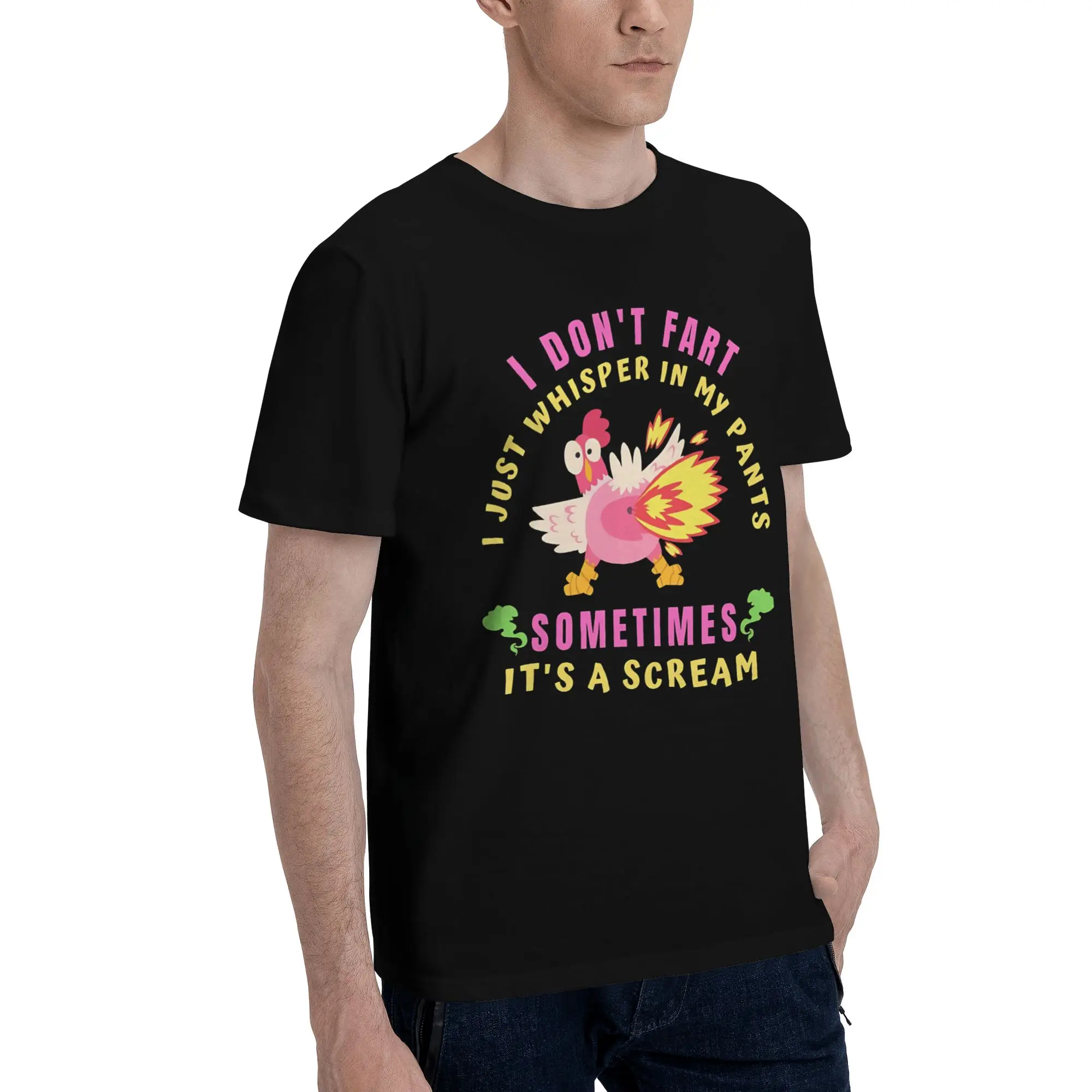 Graphic Printed Don't Scare Me I Fart Easily Funny Sarcasm Funny Chicken T Shirt for Men Women Tee Shirt Short Sleeve Clothing