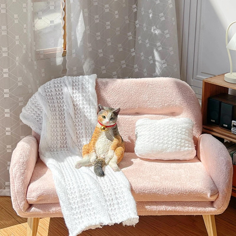 Sugar Stripe 6-point Baby Pink Twin Sofa Mini Miniature Furniture Model Blythe Small Cloth Single Chair