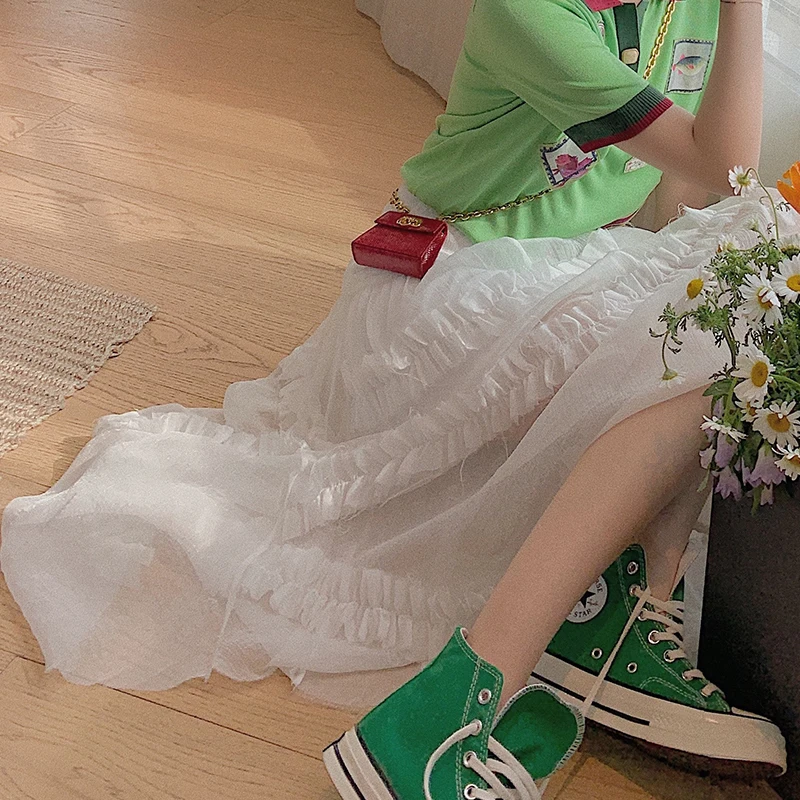 

VIMAS Mis Cloud f Skirt High Waist A-Line Casual Commute Vintage Polyester Blend Skirt for Women in Their 20s