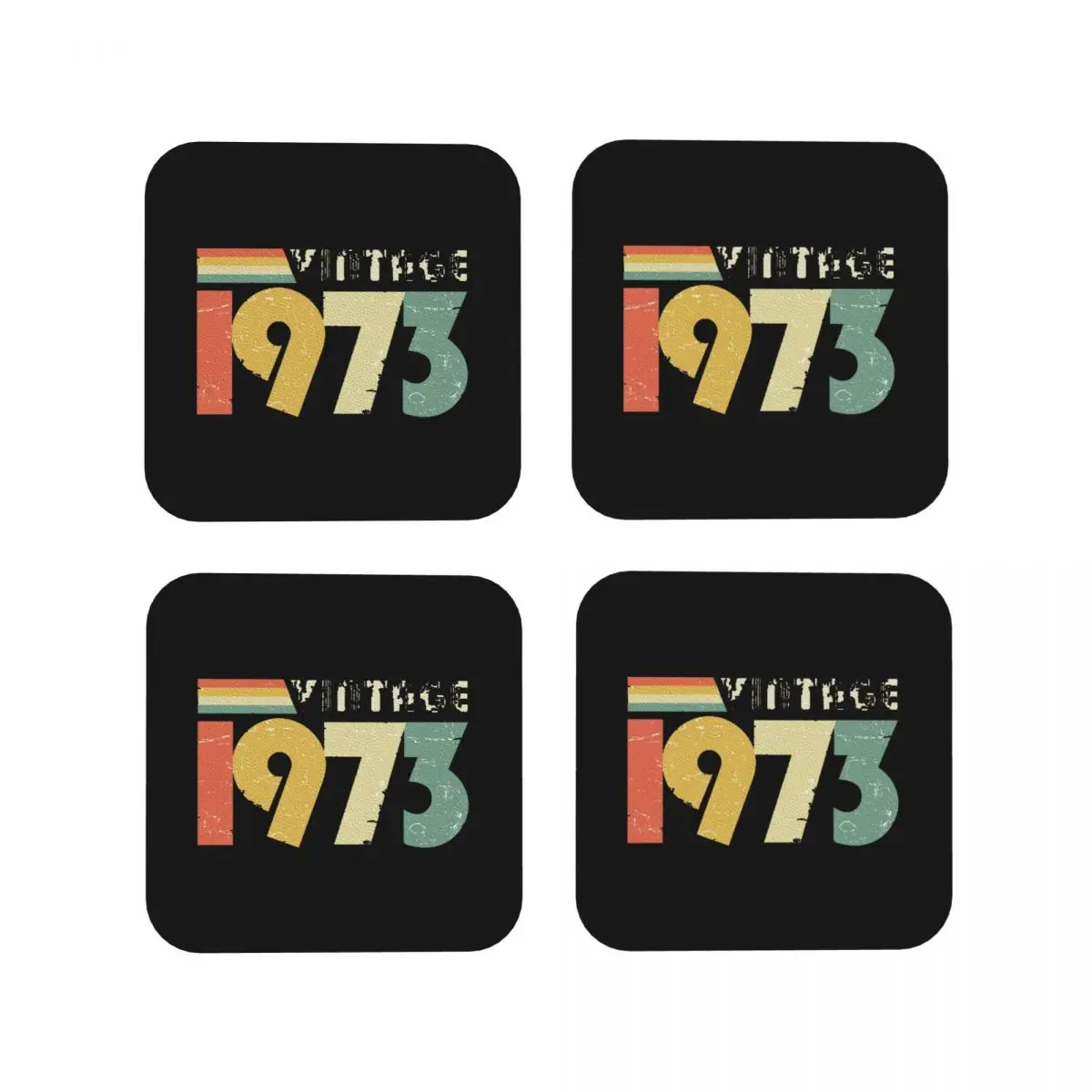 Vintage 1973,50th Birthday Gift Distressed Coasters Kitchen Placemats  Insulation Cup Coffee Mats For Decor Home Set of 4