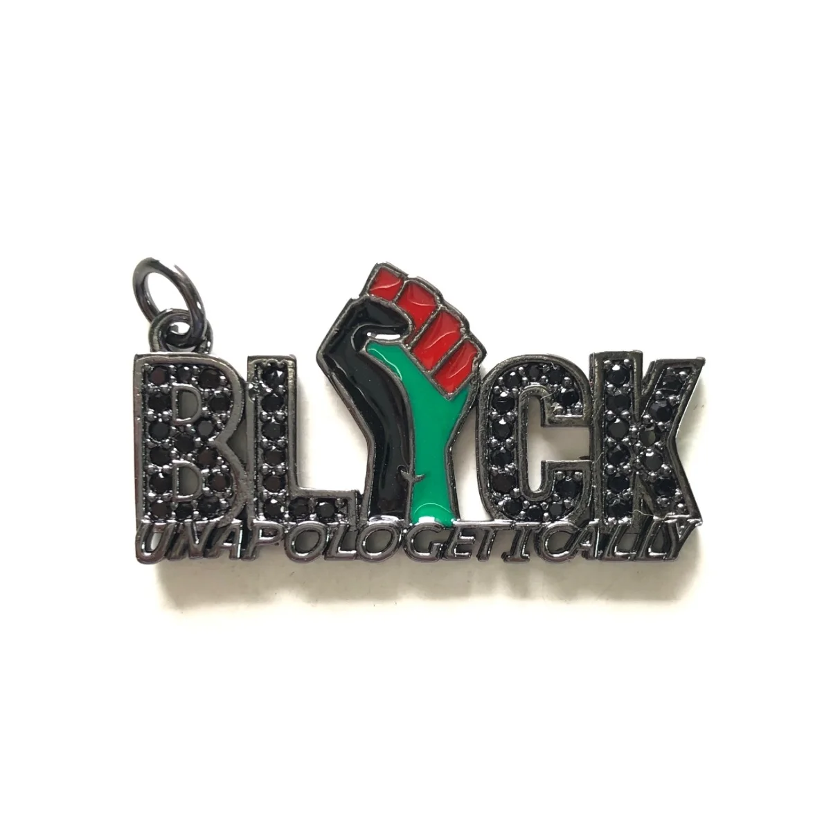 5pcs Black Lives Matter Fist Charm Micro Zircon Pave Unapologetically Black Word Pendant for Juneteenth Bracelet Necklace Making