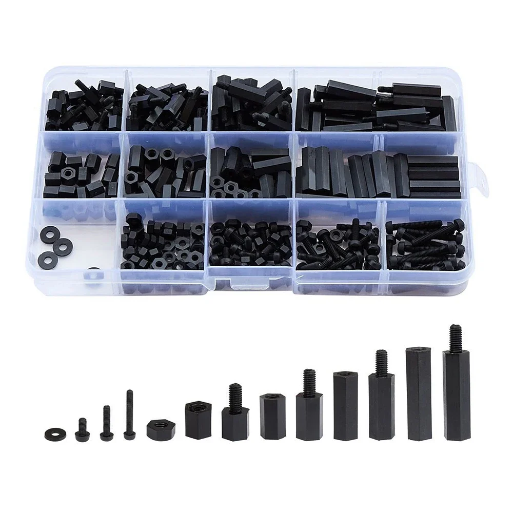 

320 Pieces M3 Pieces Screw Nuts Assortment Kit Black Plastic Nylon Hex Spacer Spacer Rod