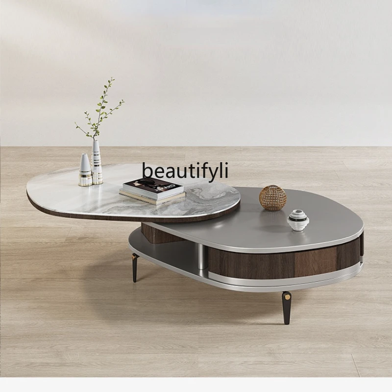 

Yj-round stone coffee table, light, luxury, creative, advanced, simple, for living room, home