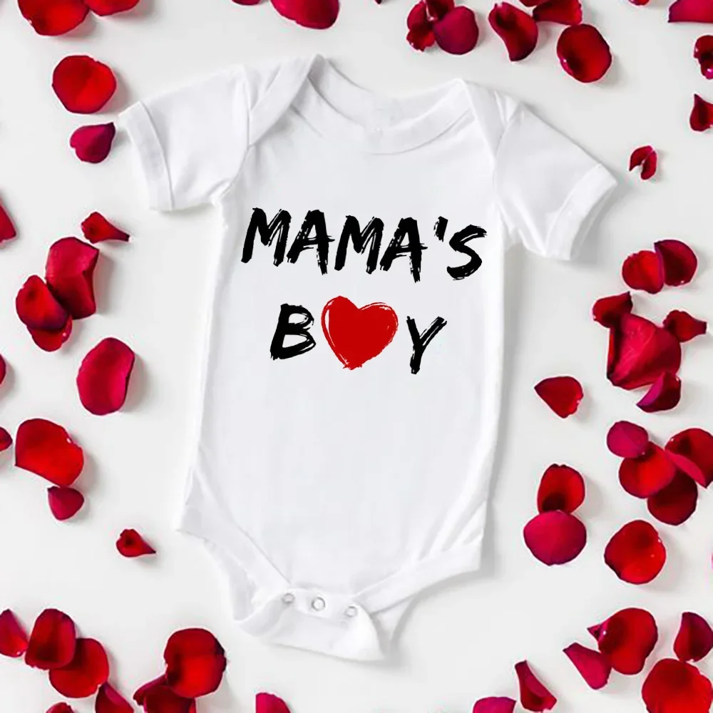 

Mama's Boy Print Baby Bodysuits Boys Clothes Infant Romper Newbron First Valentine Outfits Baby Valentine's Day Gift Rompers