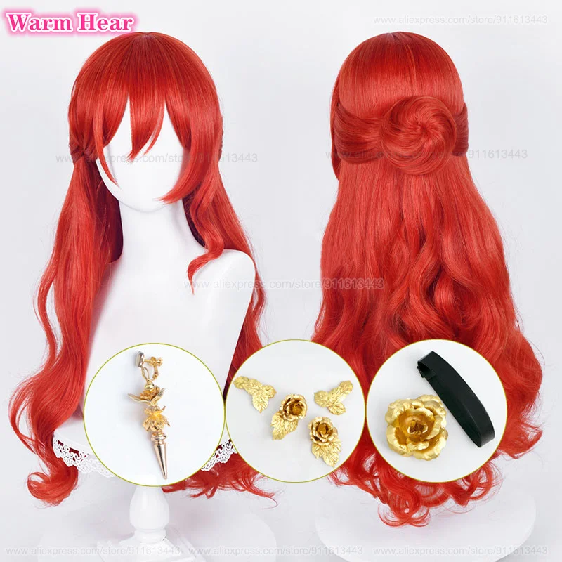 

Game HSR Himeko Synthetic Hair 66cm Long Red Curly Hair Cosplay Anime Wig Heat Resistant Hair Halloween Party Wigs + A Wig Cap