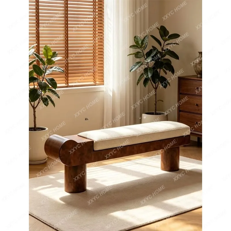 XXMedieval style solid wood bedside stool bedroom shoe changing stool log soft bag resting stool