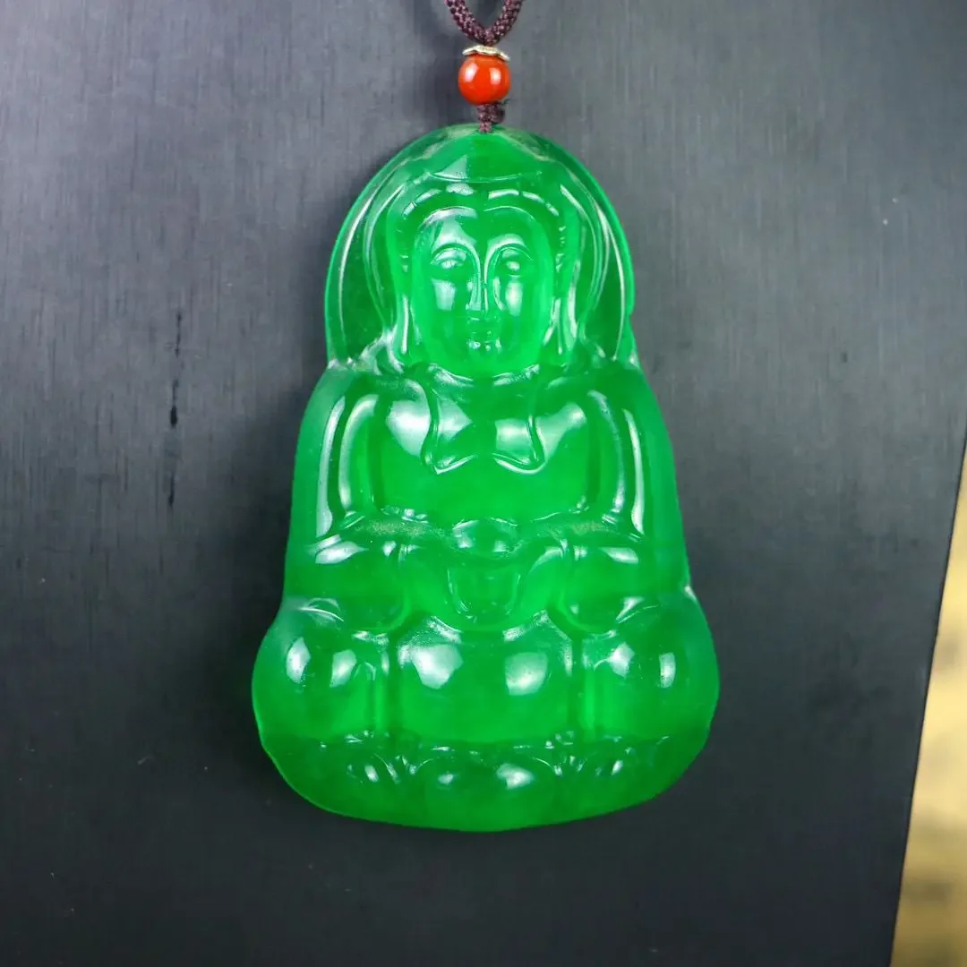 مجوهرات رائعة جديدة من ماركة Seiko عالية الجودة من الجاديت Guanyin، سلسلة مجانية، صندوق مجاني من مجوهرات Wenwan