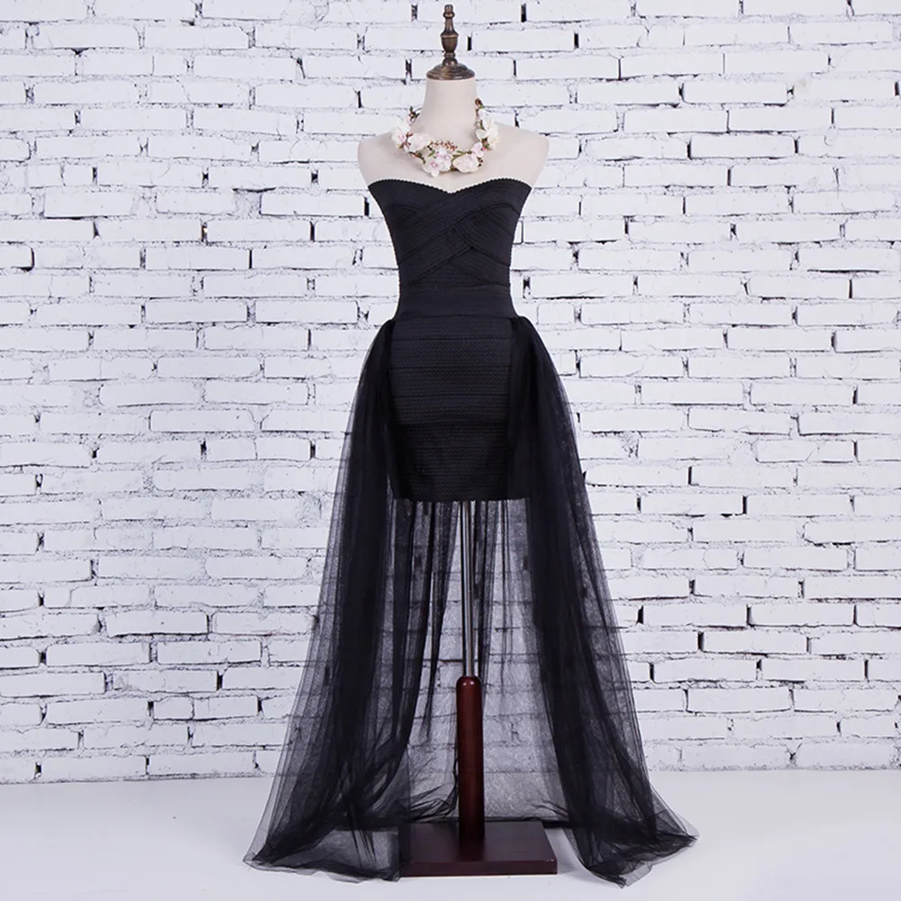 Women Black Overlay Skirts Fashion Long Tutu Tulle Skirt Bride Overskirt Chic Floor Length Saia Longa Detachable Wedding Skirts