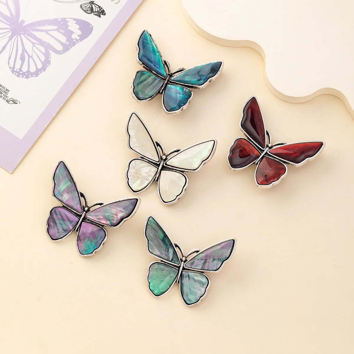 45x40mm Butterfly Shape Brooch Pendant Natural Abalone Shell Stainless Steel Charms for Jewelry Making Supplies DIY Accessories