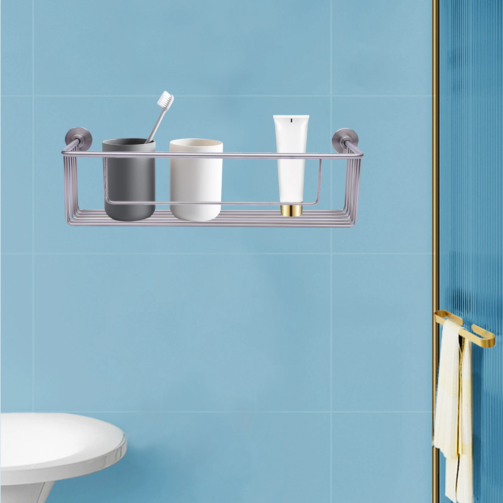 Stainless Steel Bathroom Shelf Wall-mounted Storage Rack Single Layer Basket