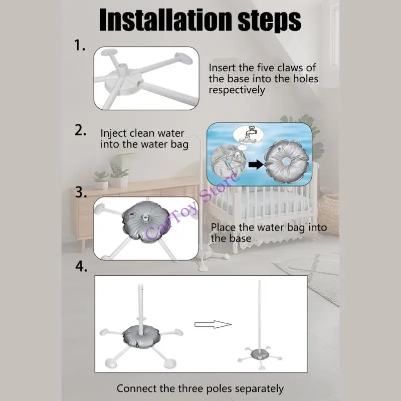 حامل أرضية متنقل لسرير الأطفال، قاعدة مضادة للطرف، 3 ارتفاعات قابلة للتعديل، تركيب سريع، حامل جرس سرير الرضع لغرفة الحضانة #2