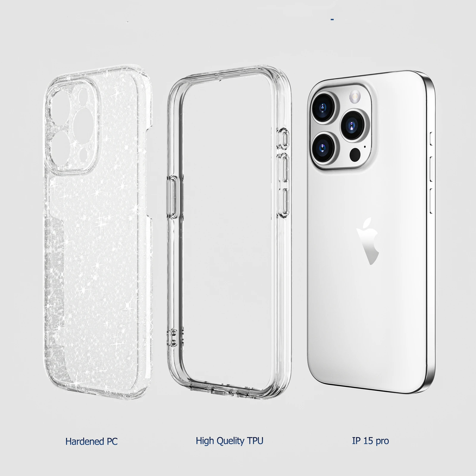 Protective Trendy Bling Sparkle Glitter Crystal Clear Case for iPhone 16 12 13 14 15 Pro Max Plus Shocproof Hard Back Cover