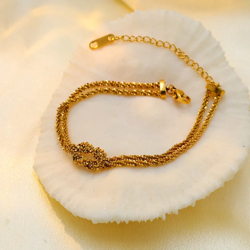 Geometric Knot Bracelet Cross Design Titanium Gold Plated Trendy Fashion Accessory for Women Hypoallergenic Non-Tarnish Jewelry