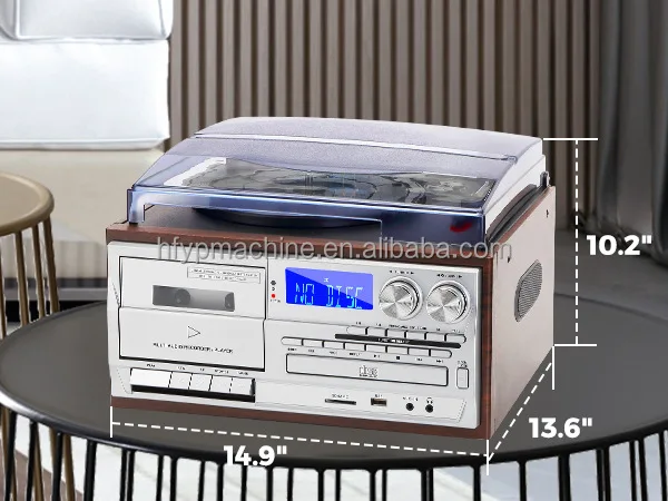 G30145 Wooden 9 in One LP Record Player USB CD Tape AM FM Radio Phonograph Blue Tooth Vinyl Turntable With Speakers