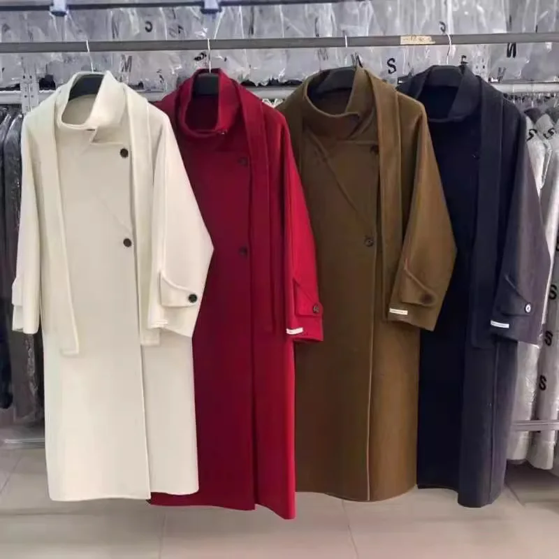 

Женские длинные двусторонние шерстяные пальто, свободное женское пальто в стиле ретро, однобортное женское ветровка, осень-зима