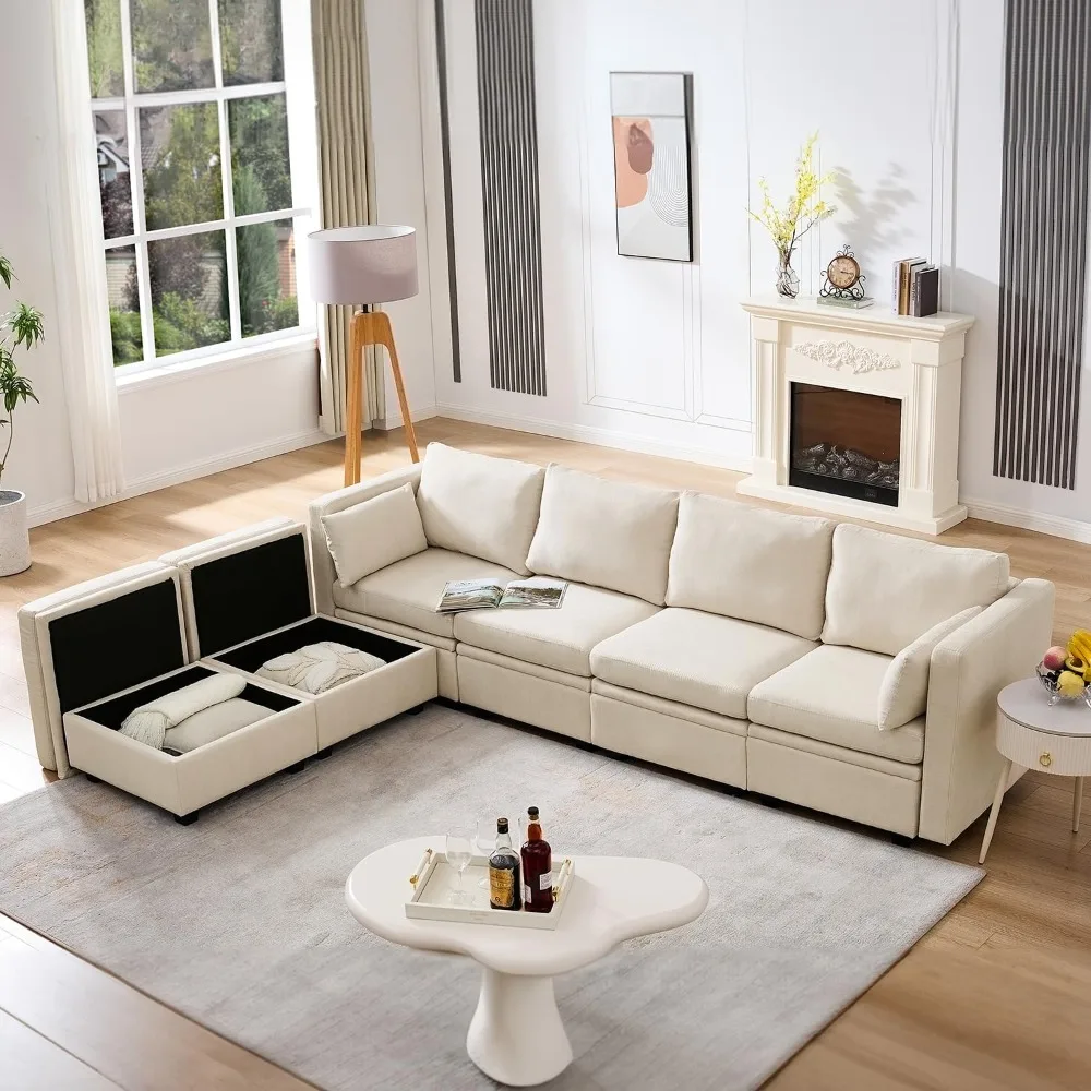 

Modular Sectional Sofa with Storage, U Shaped Sectional Couch for Living Room, Convertible Sofa with Ottomans