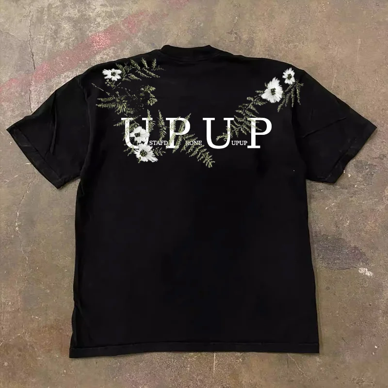 Loose Fit Cotton T-Shirt Unisex Short Sleeve Double Thread UPUPXIA Hero Print Sweat Absorbent round Neck Casual Summer Top
