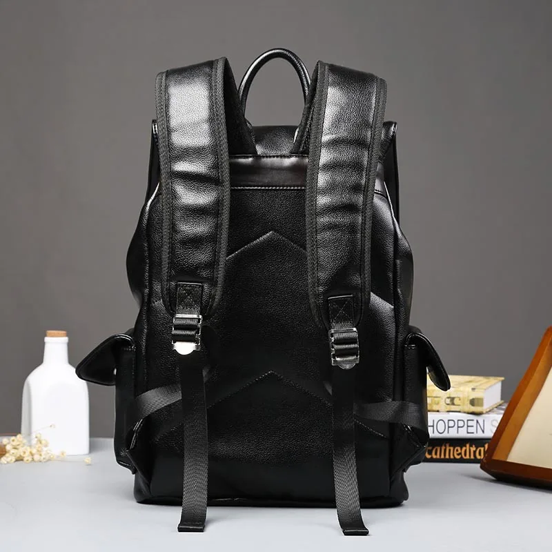 Fashion PU Leather Woven Backpack for Men Luxury Business Laptop Bag Mens Backpack Zipper Travel High Capacity Backbag Male Bags