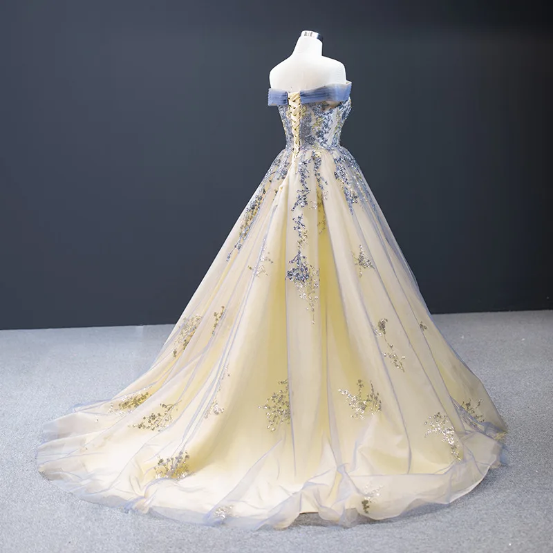 2025 New High Quality Luxury Women's Wedding Dress Pong Dress Host Dinner Dress One Shoulder Style Queen Wedding