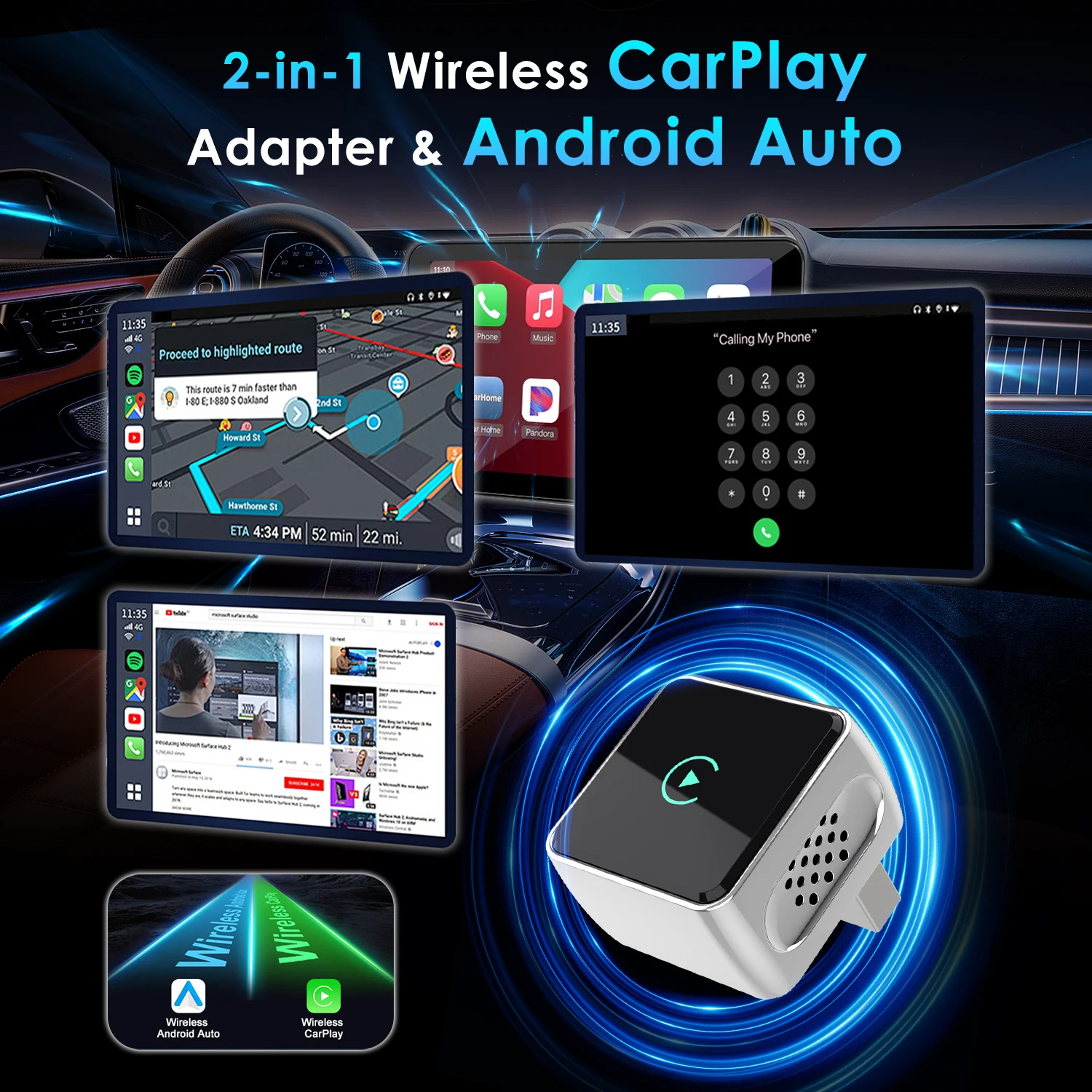 Mini Wireless 2 in1 Carplay Adapter for Android iPhone Auto Wired to Wireless AI Box USB Connection For Volvo MG Kia Chery Toyot
