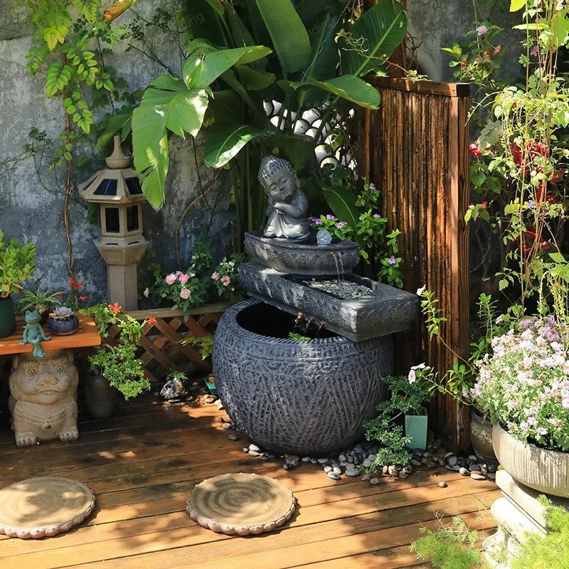 Immagine 3: Ornamento Paesaggistico con Flusso d'Acqua per Cortile, Decorazione Fontana da Esterno, Paesaggistica per Laghetto con Pesci