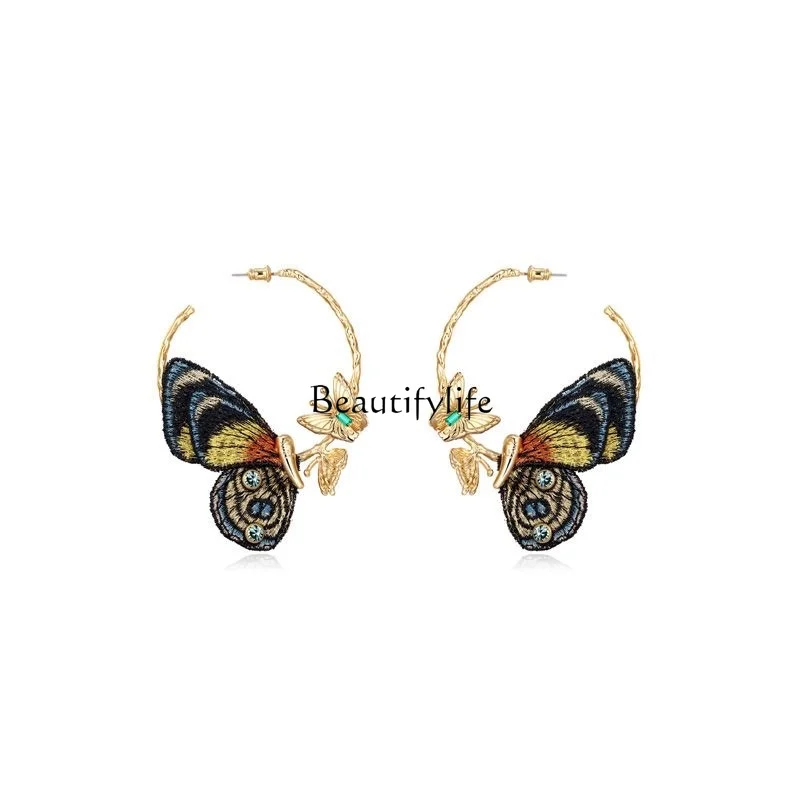 

Embroidered Butterfly Elegant Ring Stud Earrings for Women Summer Niche Design Ear Rings Earrings