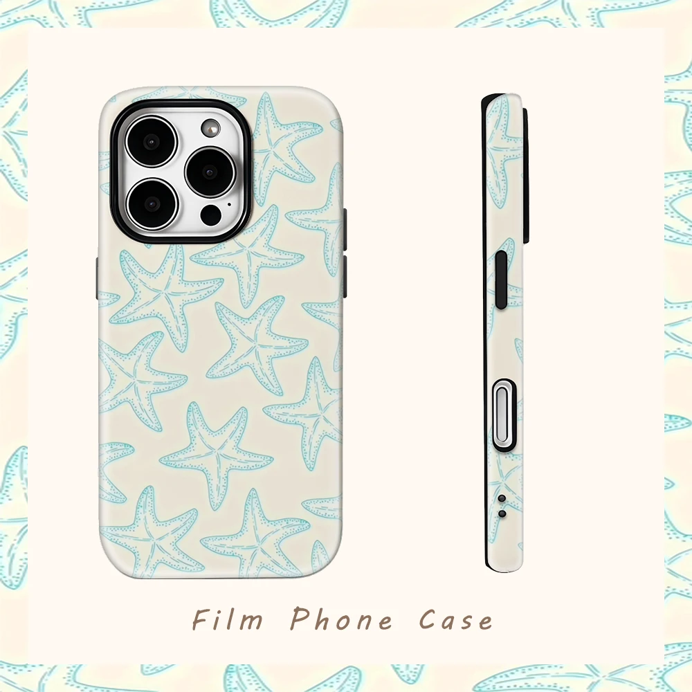 

Fresh Seaside Starfish Phone Case for iPhone 16 15 14 13 12 11 Pro Max Plus Luxury Magnetic Double-layer Back Cover