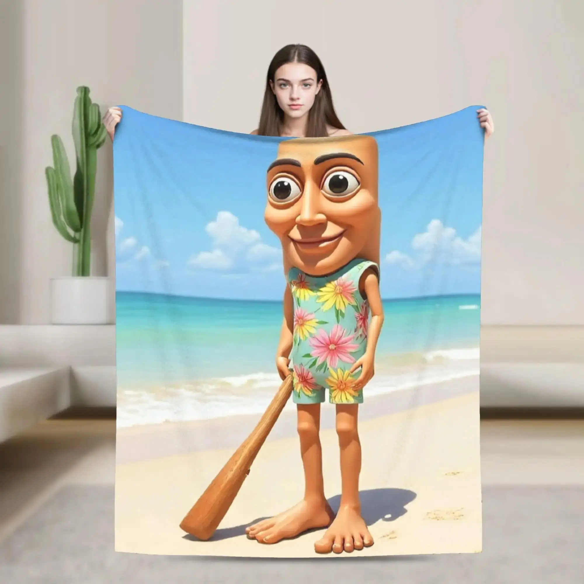 

Плюшевый плед Tung Tung Tung Sahur Summer Time для детей и взрослых, теплый фланелевый плед для гостиной или покрывало для кровати