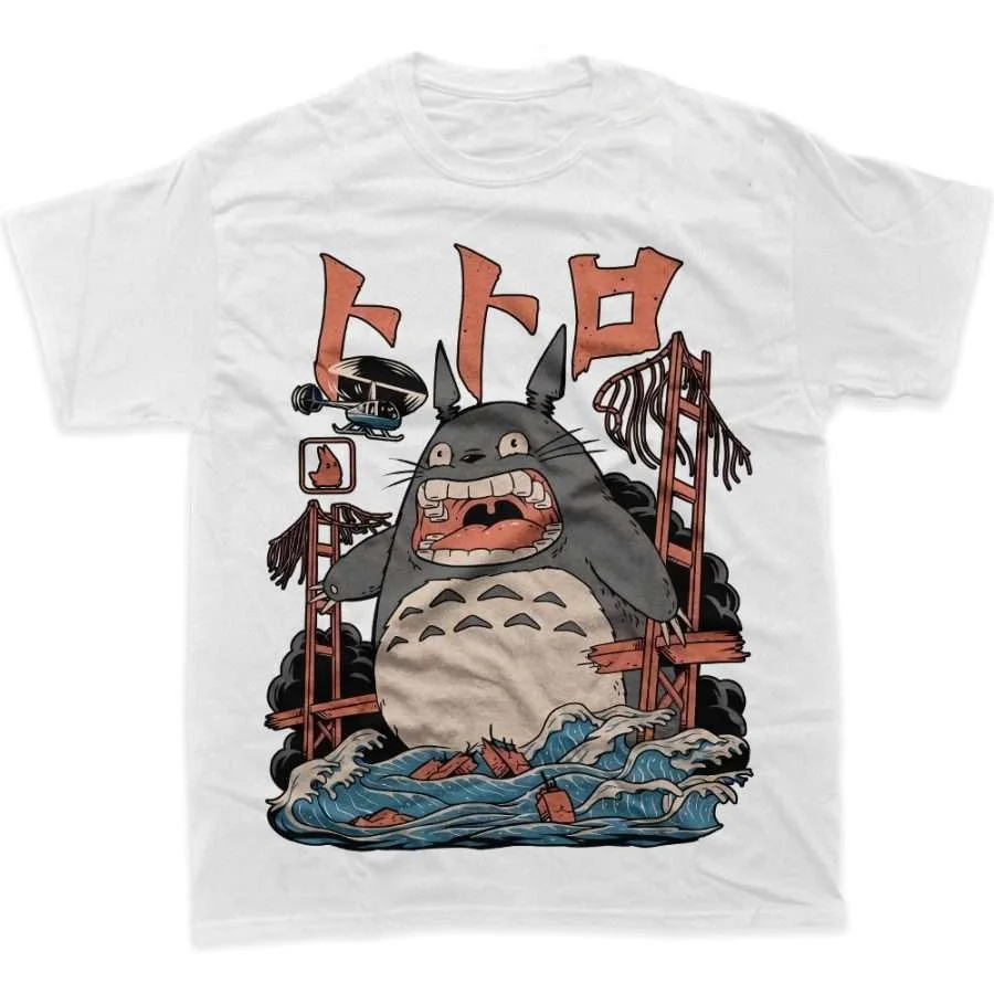 Japanisches Retro-Rampage-Totoro-Anime-T-Shirt aus Baumwolle, neutral, trendig, groß, locker, sportlich, für den Alltag, kurze Ärmel – Detail 6