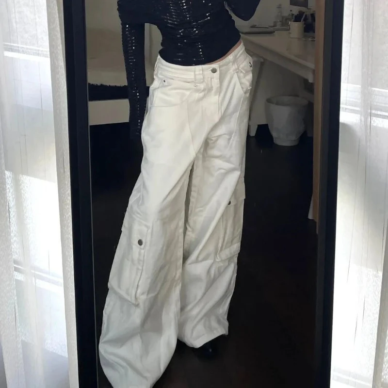 

Vintage Baggy Cargo Pants Women Hip Hop Harajuku Oversize White Wide Leg Trousers Female Pocket Japanese Streetwear Loose Pants
