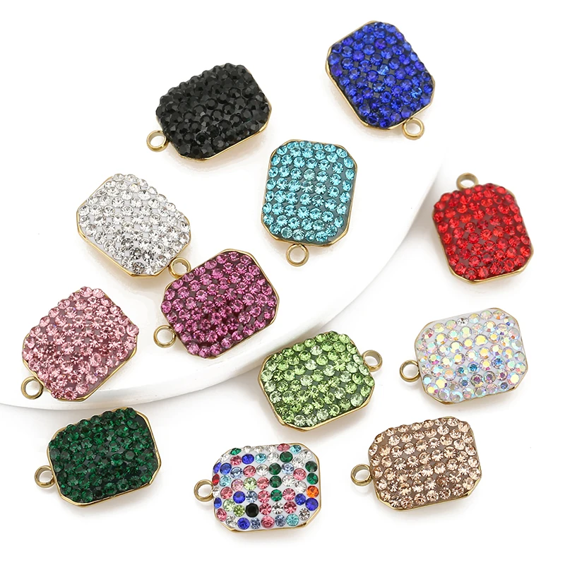 

5pcs Stainless Steel Micro Rhinestone Colorful Rectangle Charms Pendant for DIY Earrings Bracelet Necklace Luxury Jewelry Making