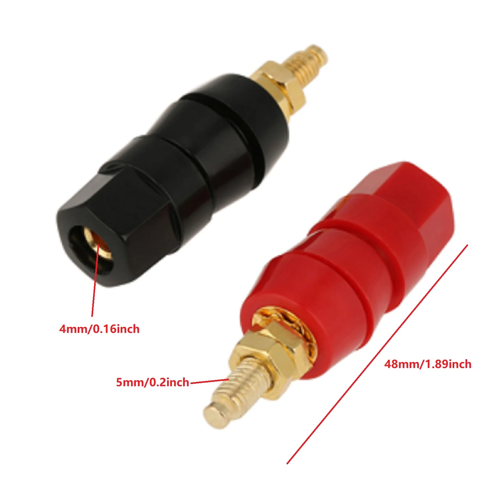 1Pair 4mm Audio Speaker Binding PostTerminal Black Red For Banana Socket Adapter Hexagonal Single Connection Terminal    New