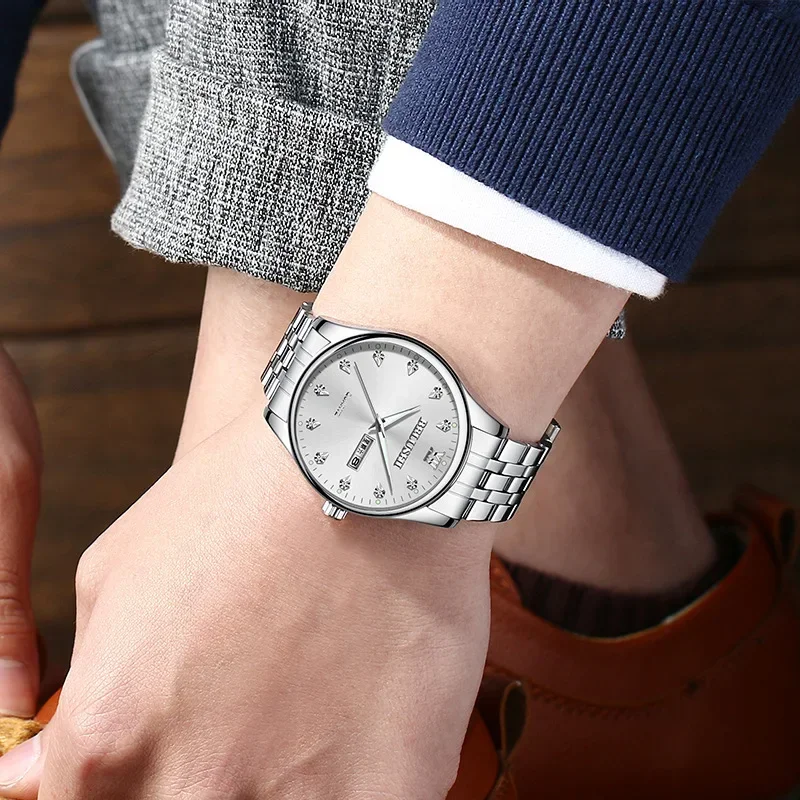 

Лидер продаж, мужские часы, водонепроницаемые, с календарем, кварцевый стальной ремешок, круглые деловые часы