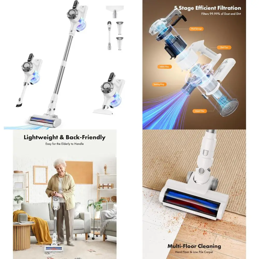 

Lightweight 8-Function Cordless Vacuum, 45 Min Run Time, Ideal for Home, Floors, and Pet Hair Removal