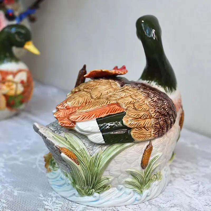 Duck Decorative Storage Jar for TV Cabinets Ceramic Canister for Cookies Rustic Kitchen Container Housewarming Gift Home Decor