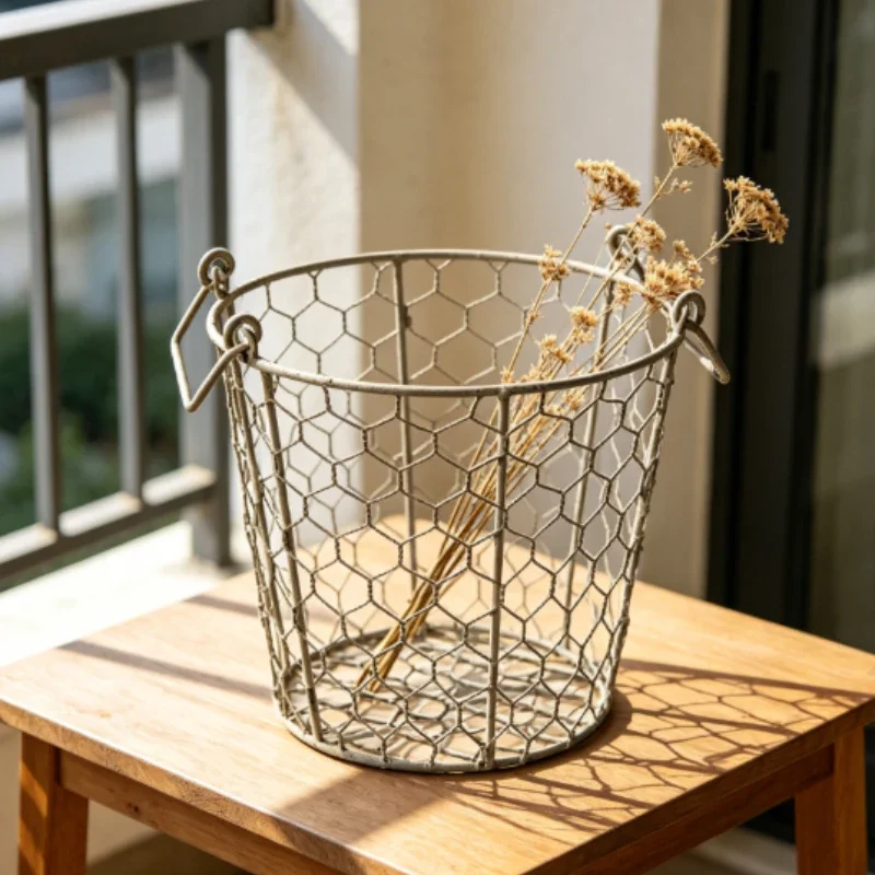 Home Garden Grocery Decoration Practical Courtyard Indoor Accessory Storage Basket Dual Ear Hand Held Iron Flower Pot Shell