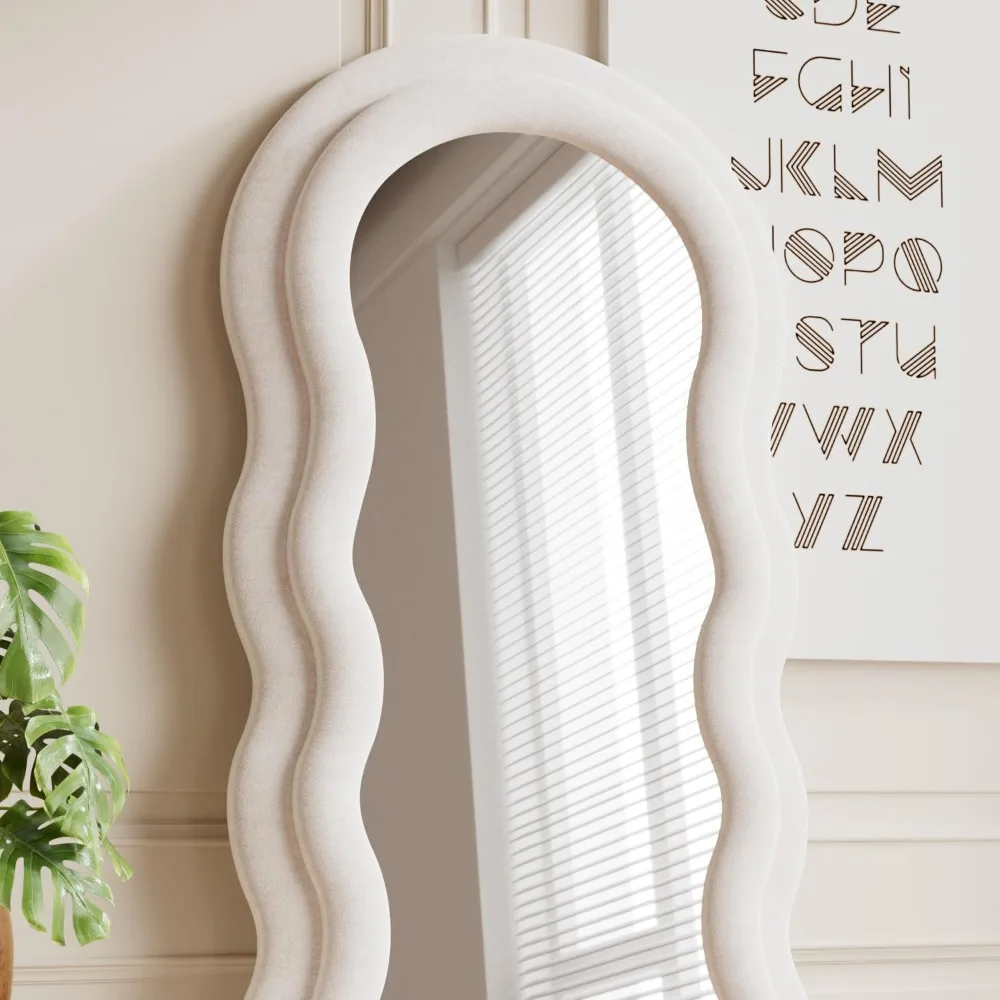 Full Length Wavy Mirror 63 x 24 - Wall Hanging or Leaning Mirror with Wooden Frame for Home Decor