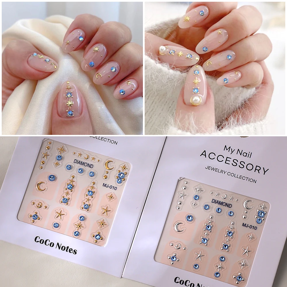 Moon Stars Diamonds Crystal Shinning Woman Elegant 5D DIY Nail Stickers Nail Decals Self Adhesive Nail Slider