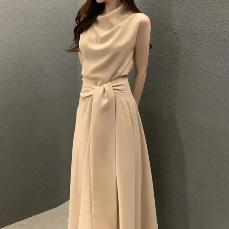 

Spring Women's Sleeveless Mid-length Dress Korean Elegant Hepburn Lace-up Fashion Loose Casual Clothes