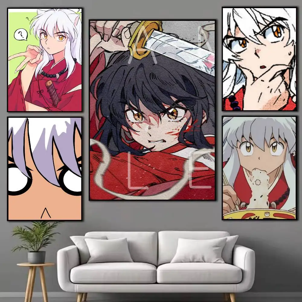 Anime I-INUYASHA Poster Waterproof Wall Art Sticker For Bar Living Room Vintage Decor High Quality Print Gift