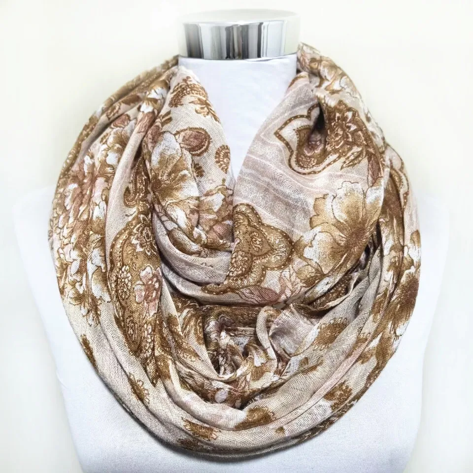 Fashion Women Light Weight Cashew pattern print Ring Scarf Circle Snood Infinity Shawl Foulard Hijab Scarves New