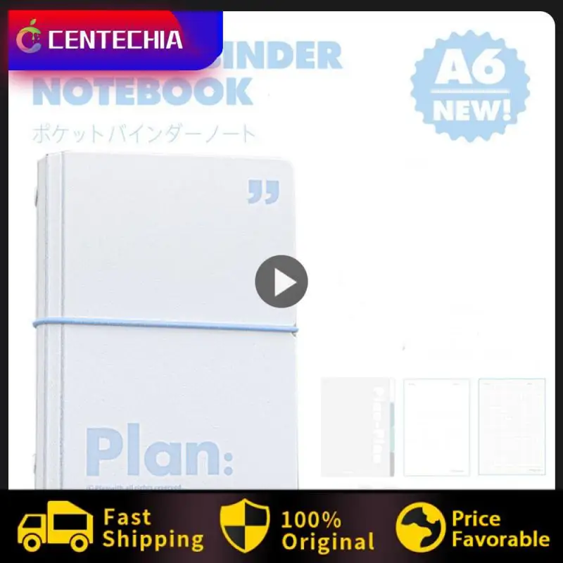 44 Sheet Mini Notebook Ins Simplicity White Blue Journal 6 Ring Loose Leaf Scrapbook Journal Portable Pocket Planner Student